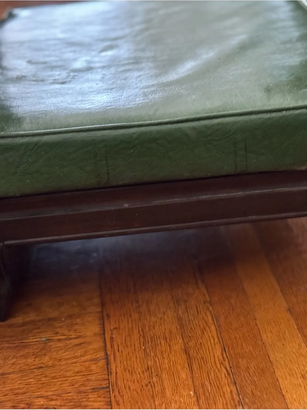 Vintage MCM Green Upholstered Wood Footstool Ottoman